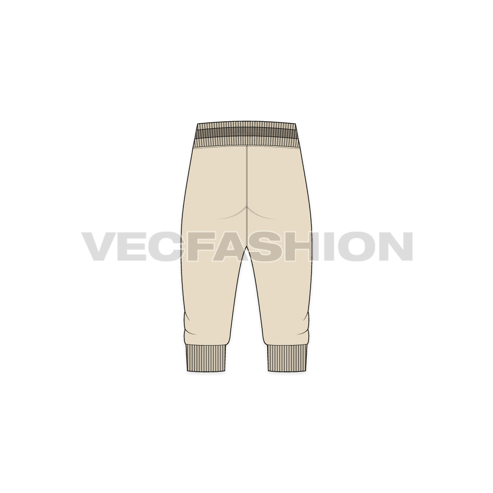Mens bermuda joggers flat sketch, back view