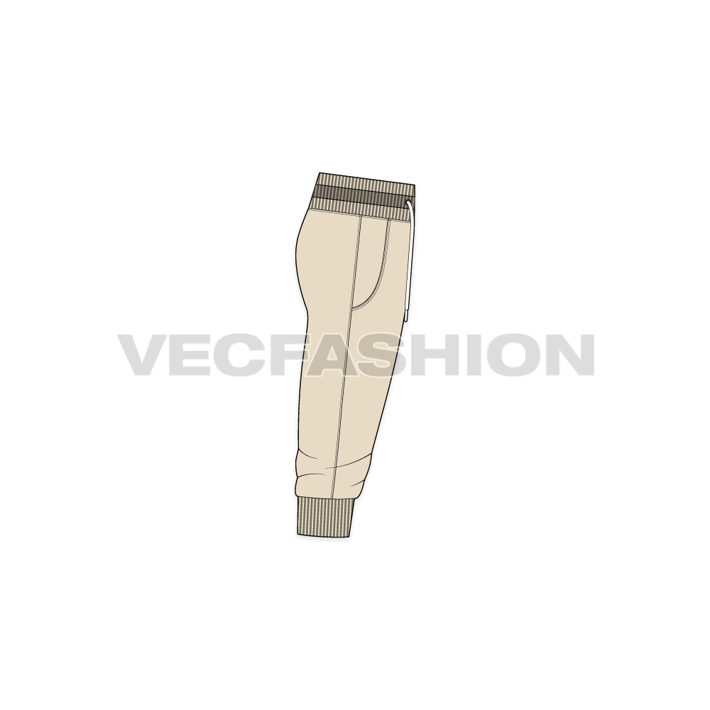 Mens bermuda joggers flat sketch, side view