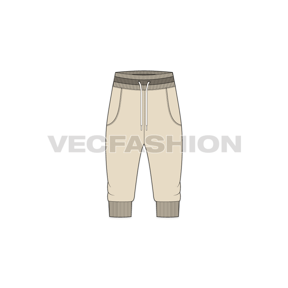 Mens bermuda joggers flat sketch, front view