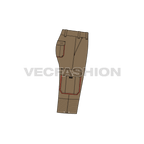 Mens bermuda length cargo shorts flat sketch, side view
