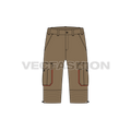 Mens bermuda length cargo shorts flat sketch, front view