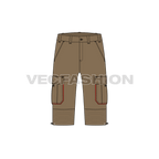 Mens bermuda length cargo shorts flat sketch, front view