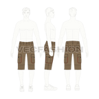 Mens bermuda length cargo shorts flat sketch, croqui sketch