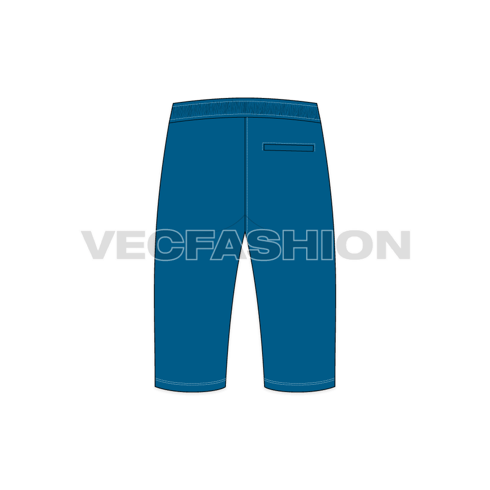 Bermuda shorts with branded waistband flat sketch, back view