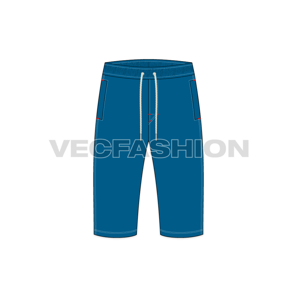 Bermuda shorts with branded waistband flat sketch, front view