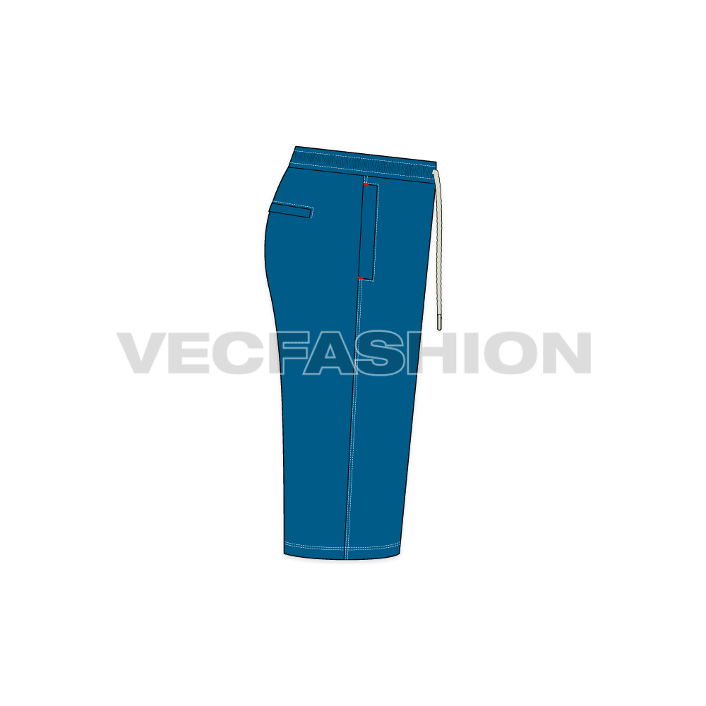 Bermuda shorts with branded waistband flat sketch, side view