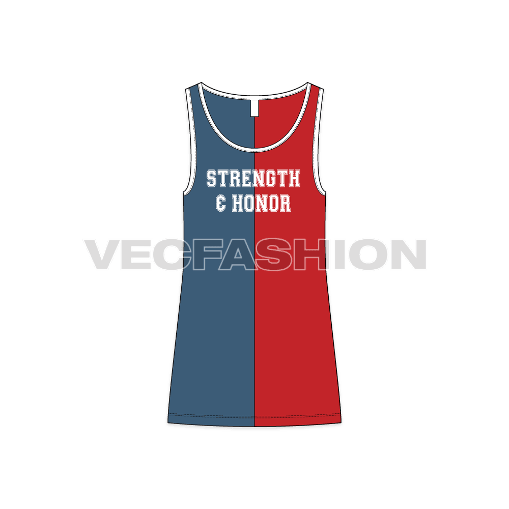 Mens big round neck tank flat sketch, front view