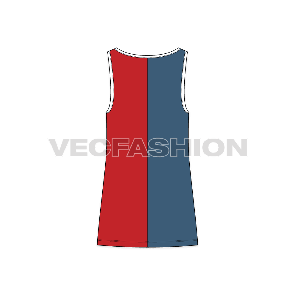 Mens big round neck tank flat sketch, back view