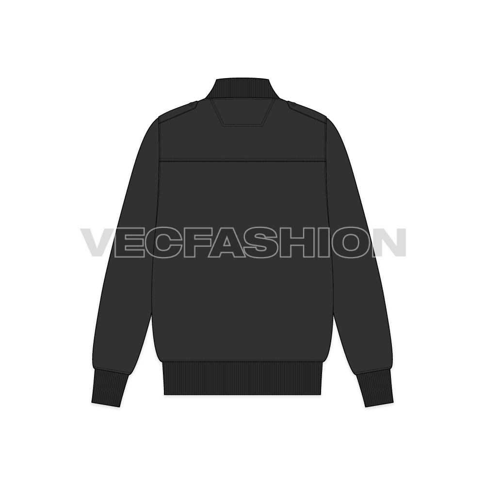 Mens Black Bomber Jacket flat sketch, back view