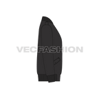 Mens Black Bomber Jacket flat sketch, side view