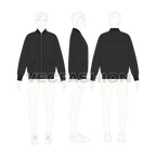 Mens Black Bomber Jacket flat sketch, croqui sketch