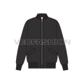 Mens Black Bomber Jacket flat sketch, front view