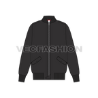 Mens Black Bomber Jacket flat sketch, front view