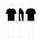 Mens black round neck t-shirt flat sketch, croqui sketch