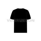 Mens black round neck t-shirt flat sketch, back view