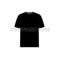 Mens black round neck t-shirt flat sketch, front view