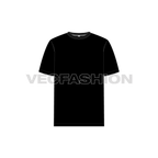Mens black round neck t-shirt flat sketch, front view