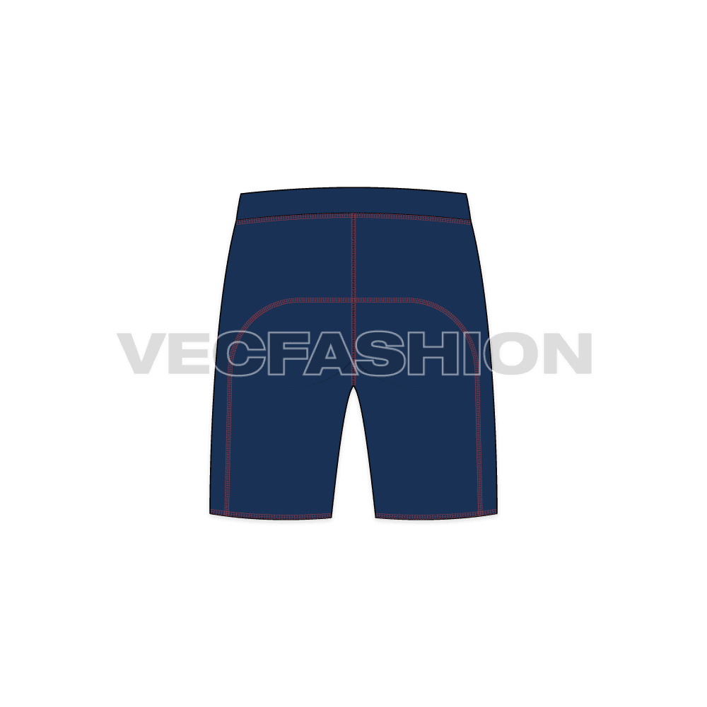 Mens blue sport sweat shorts flat sketch, back view