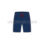 Mens blue sport sweat shorts flat sketch, front view