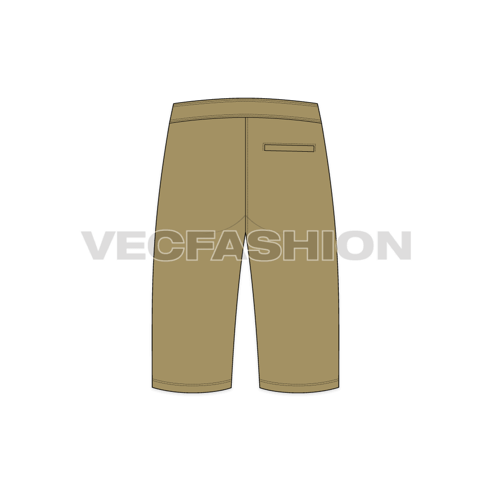 Mens board shorts flat sketch, back view
