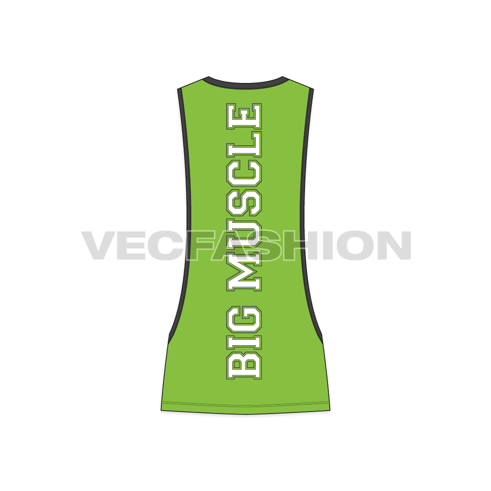 Mens body builder tank flat sketch, back view