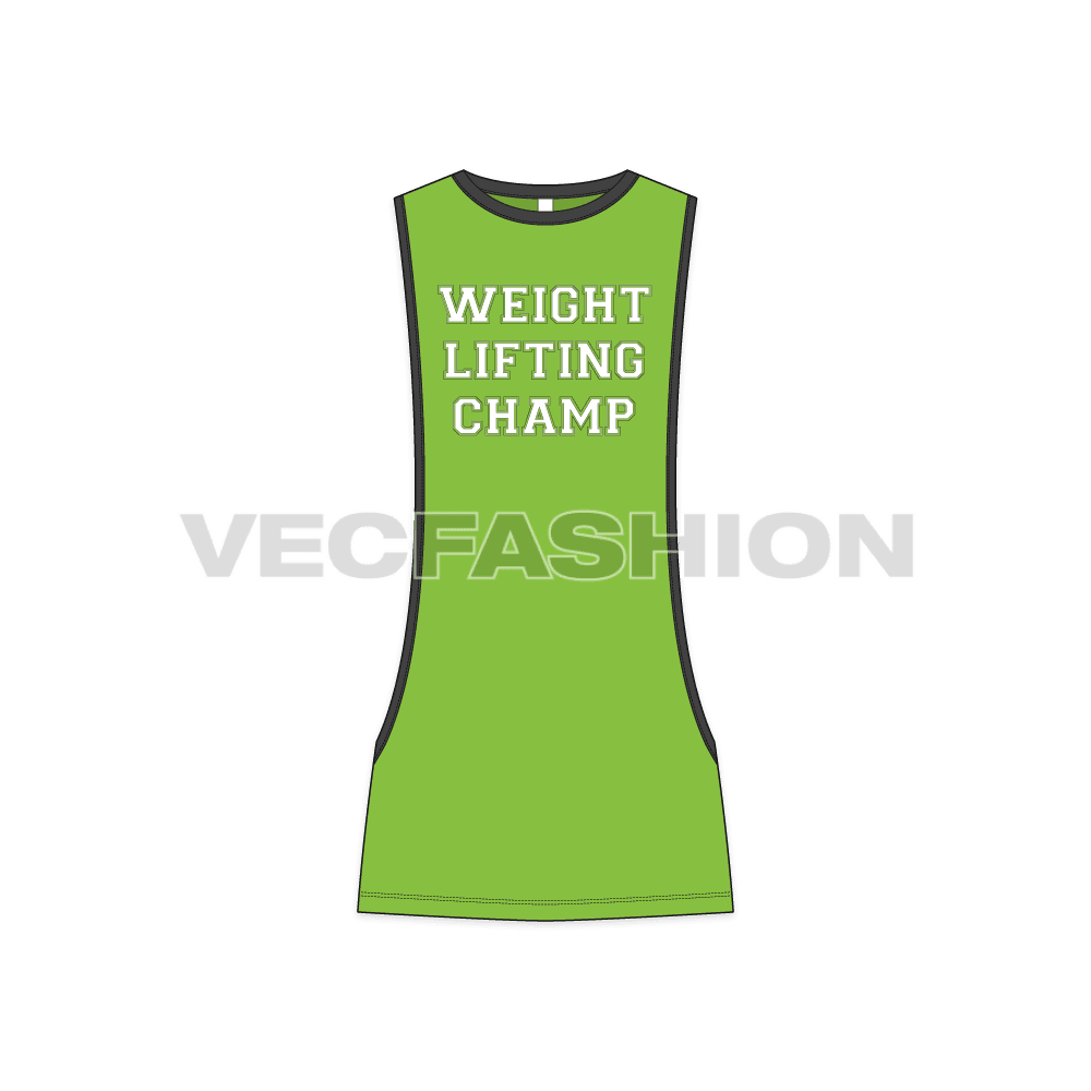 Mens body builder tank flat sketch, front view