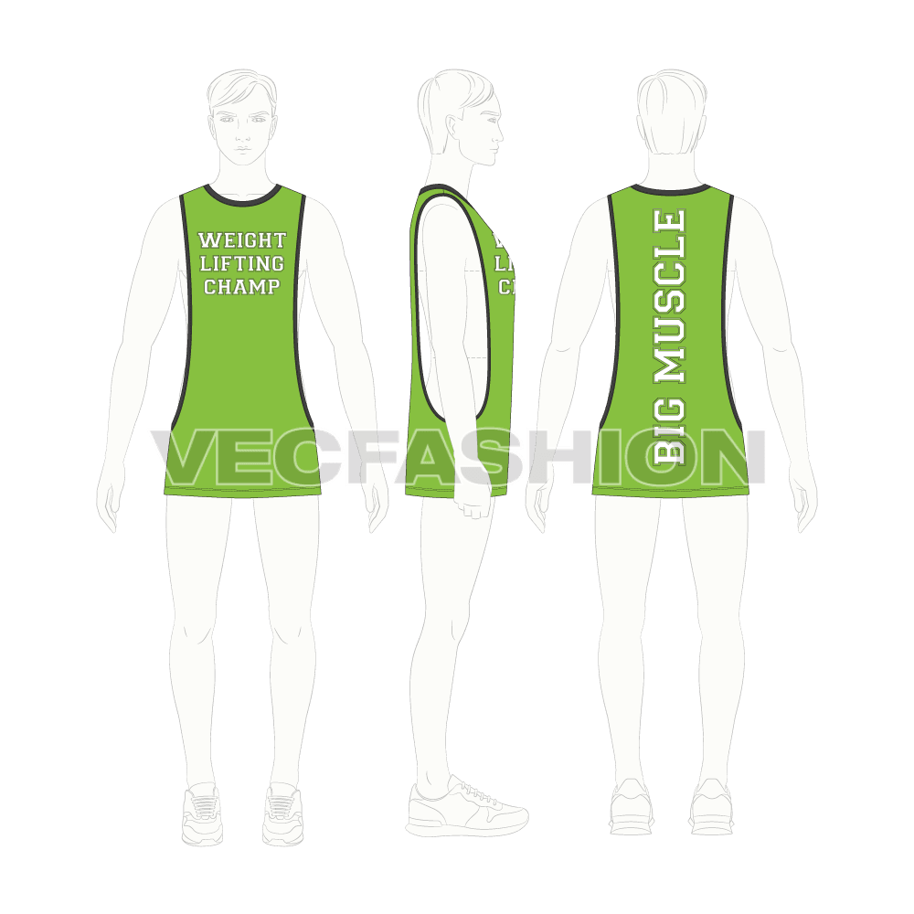 Mens body builder tank flat sketch, croqui sketch