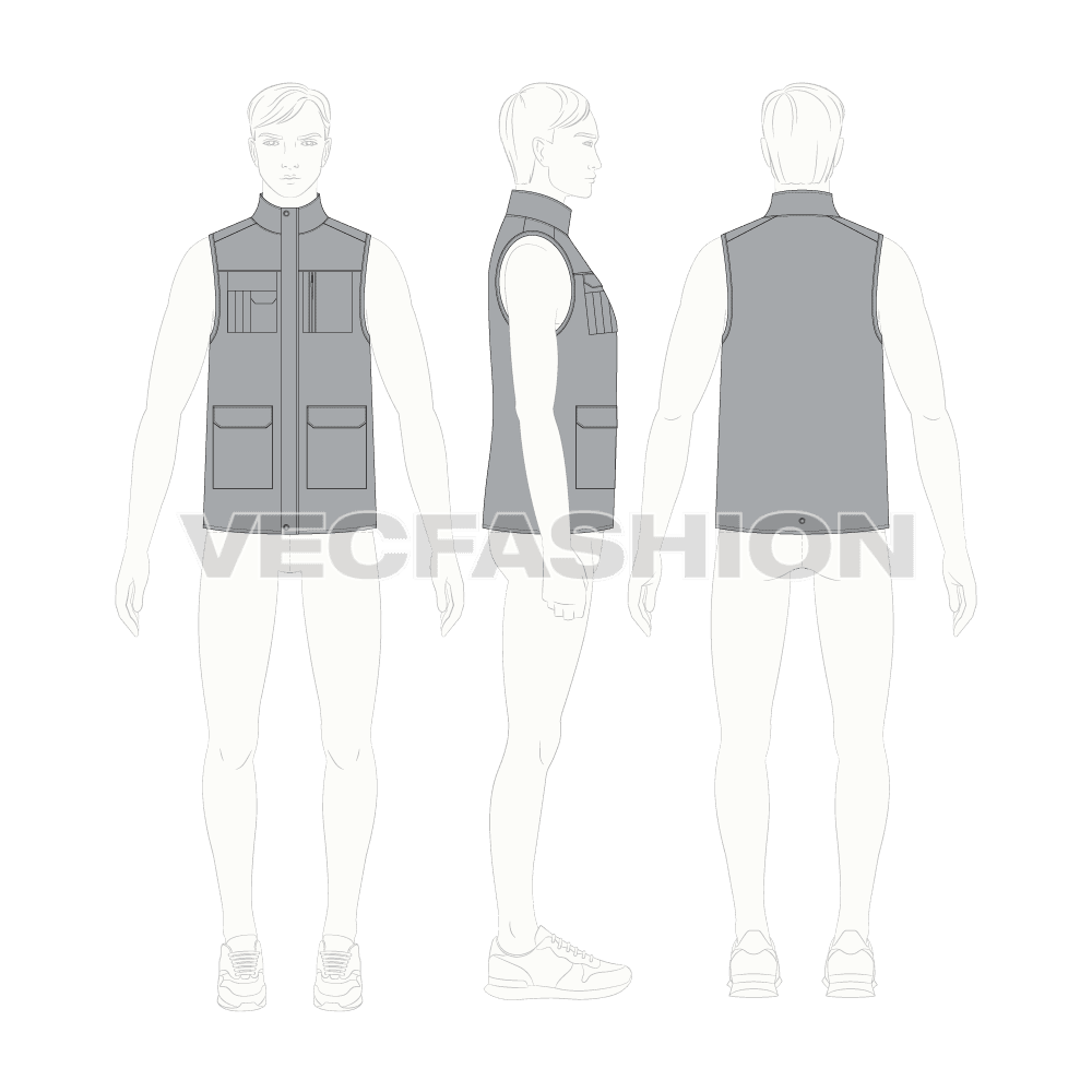 Mens Body Warmer Vector Sketch flat sketch, croqui sketch