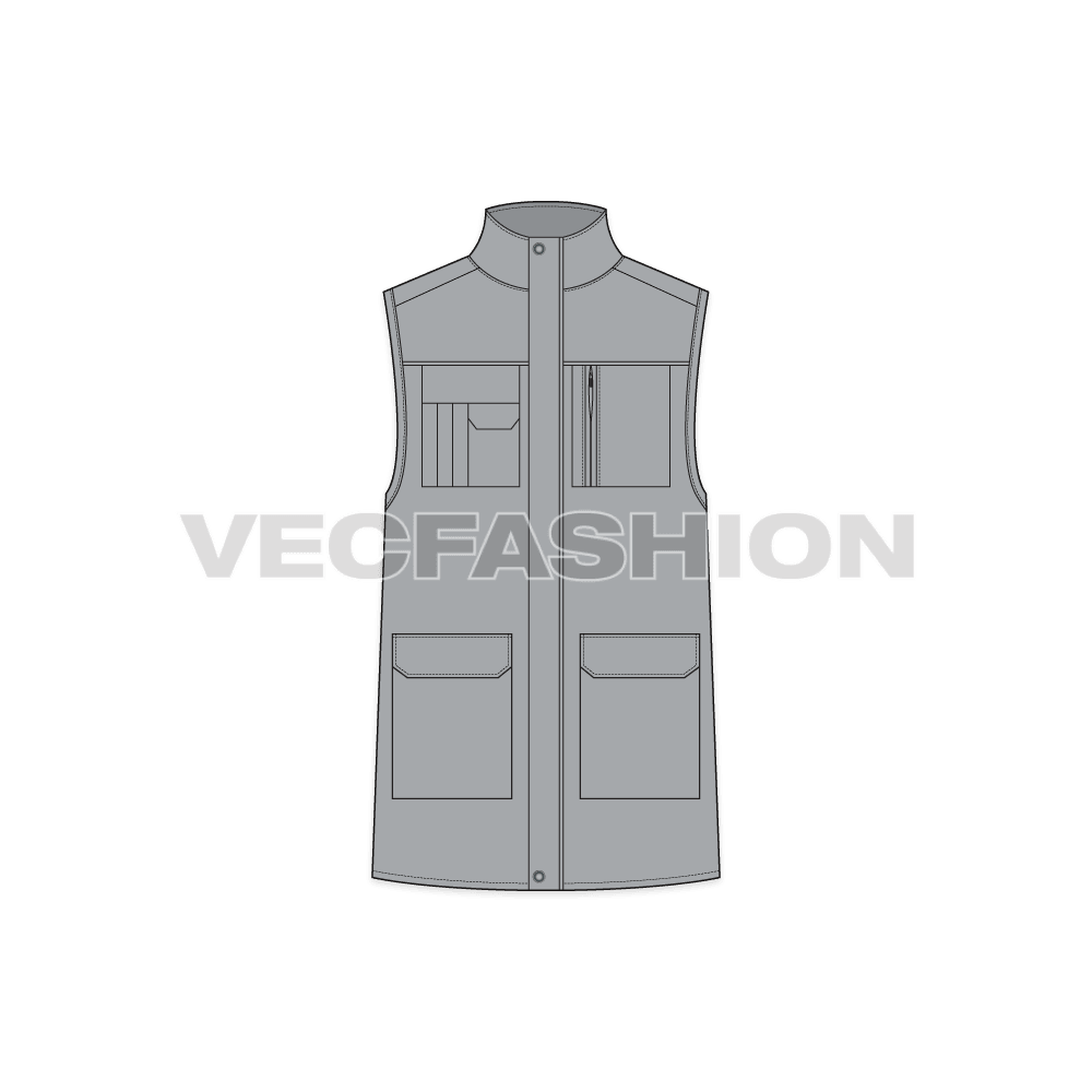 Mens Body Warmer Vector Sketch flat sketch, front view