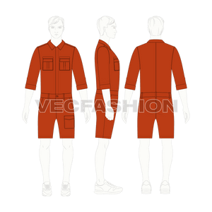 Mens Boiler Suit with Shorts sketch - VecFashion