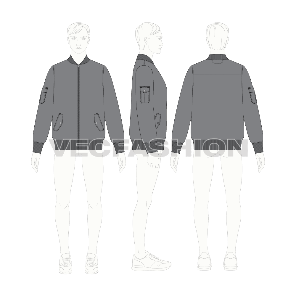 Mens Bomber Jacket Vector flat sketch, croqui sketch