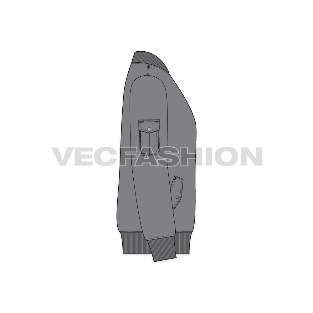 Mens Bomber Jacket Vector flat sketch, side view