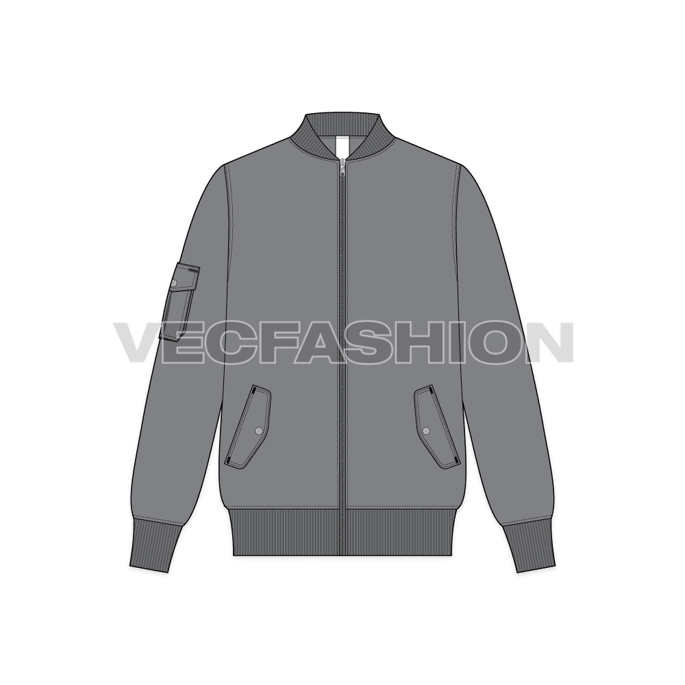 Mens Bomber Jacket Vector flat sketch, front view