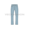 Mens boot cut denim jeans flat sketch, front view