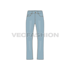Mens boot cut denim jeans flat sketch, front view