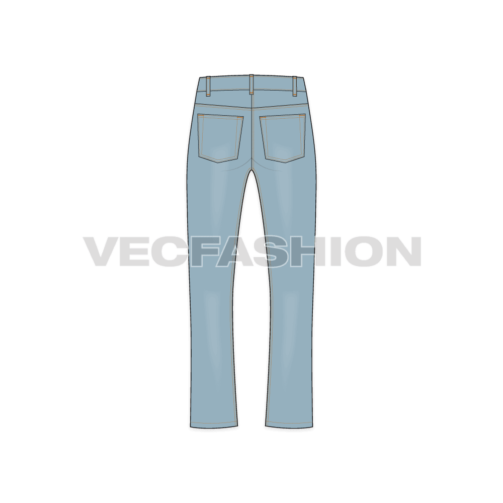Mens boot cut denim jeans flat sketch, back view