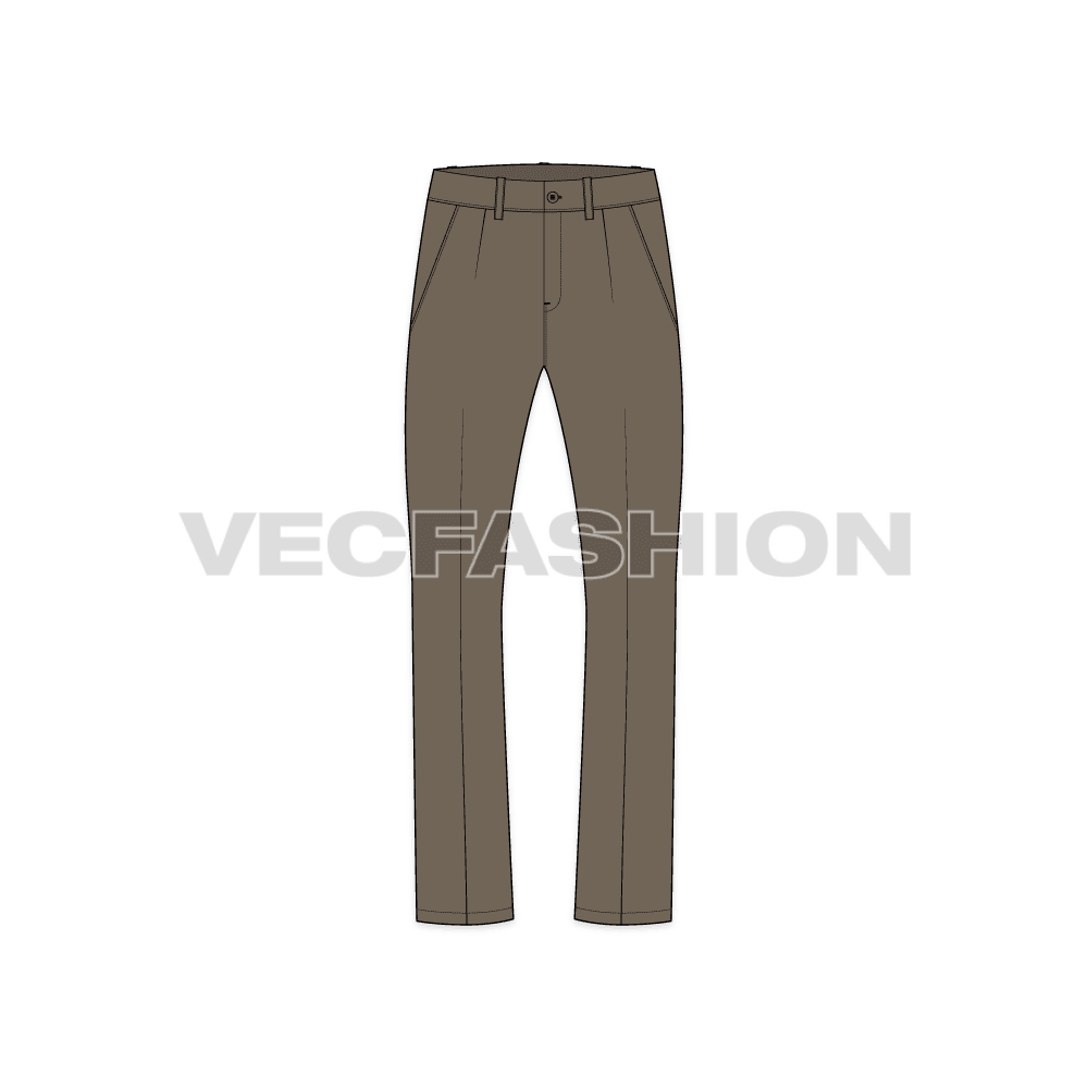 Mens boot leg cotton pants flat sketch, front view