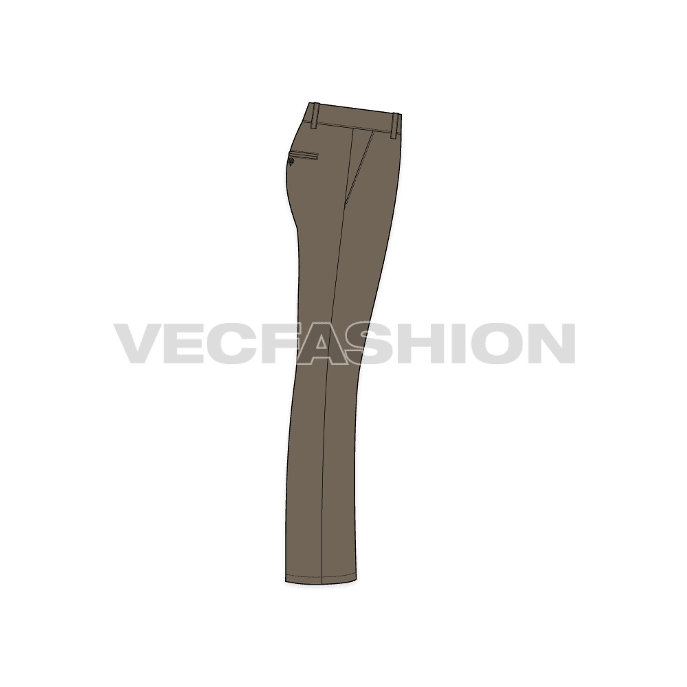 Mens boot leg cotton pants flat sketch, side view