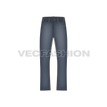 Mens bootleg denim jeans flat sketch, front view