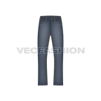 Mens bootleg denim jeans flat sketch, front view