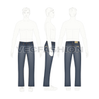 Mens bootleg denim jeans flat sketch, croqui sketch
