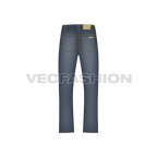 Mens bootleg denim jeans flat sketch, back view