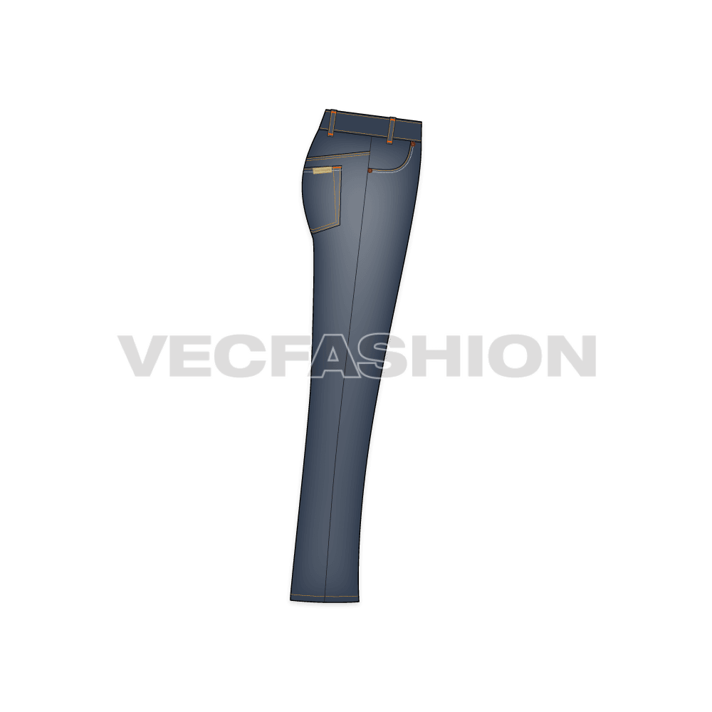 Mens bootleg denim jeans flat sketch, side view