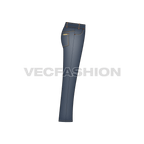 Mens bootleg denim jeans flat sketch, side view