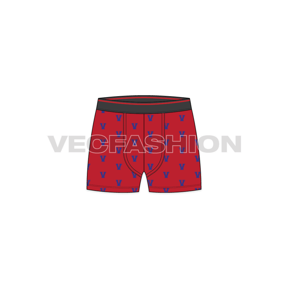 Mens boxer shorts flat sketch, front view