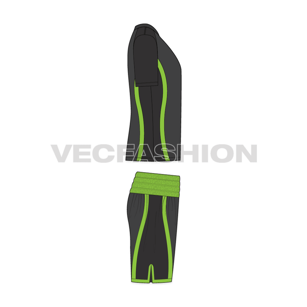 Mens boxing tee and shorts set flat sketch, side view