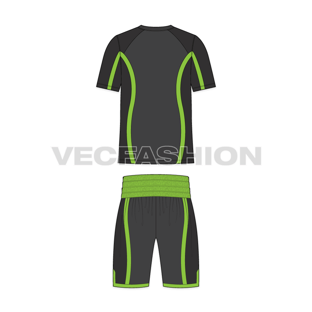 Mens boxing tee and shorts set flat sketch, back view