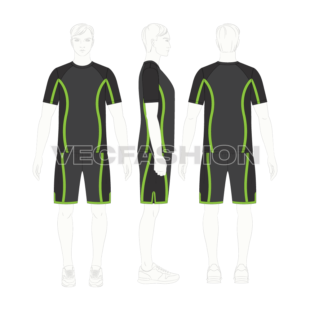 Mens boxing tee and shorts set flat sketch, on croqui