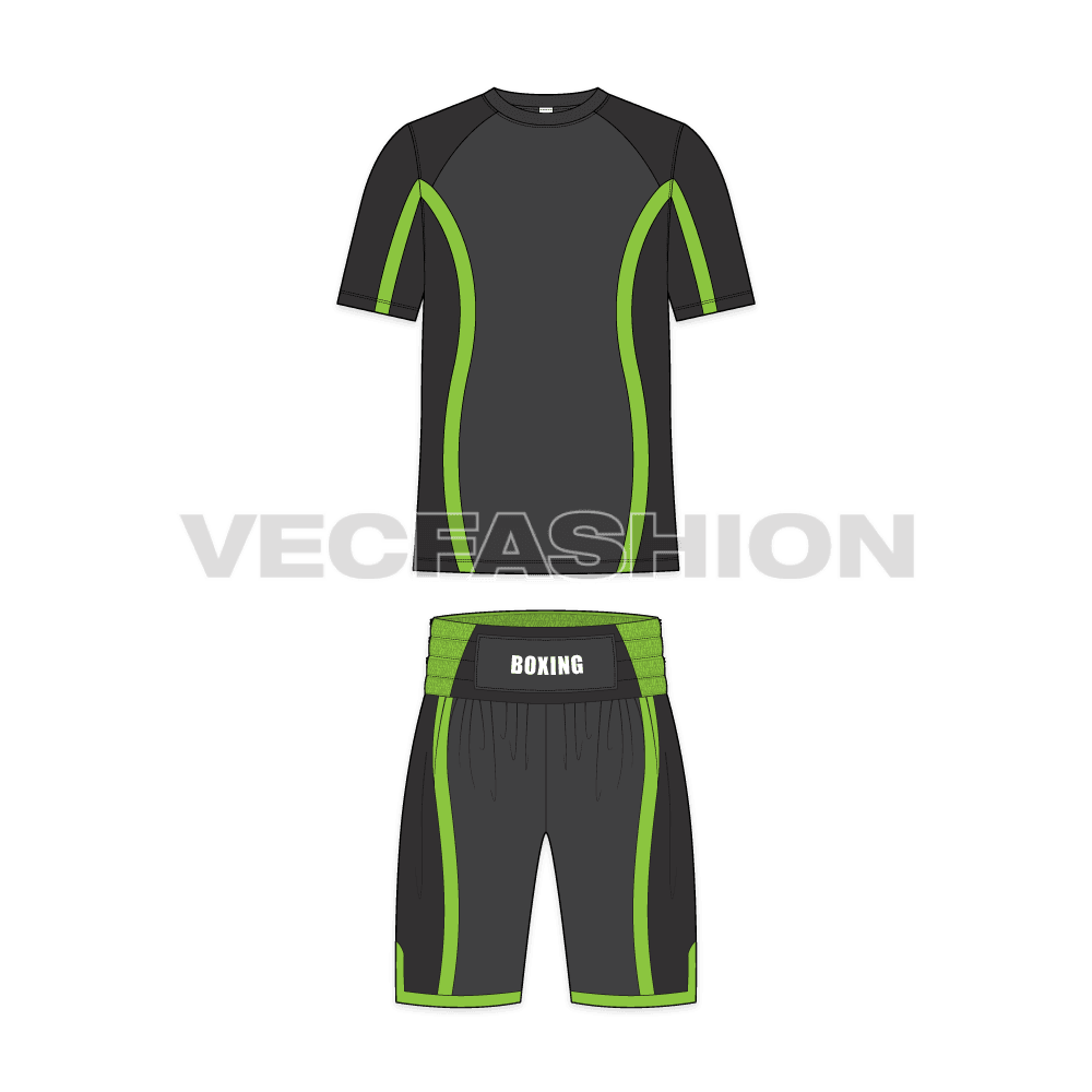 Mens boxing tee and shorts set flat sketch, front view