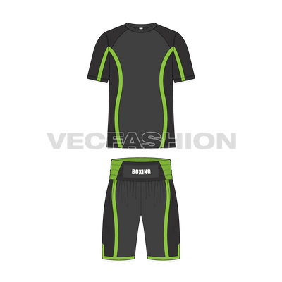 Mens boxing tee and shorts set flat sketch, front view